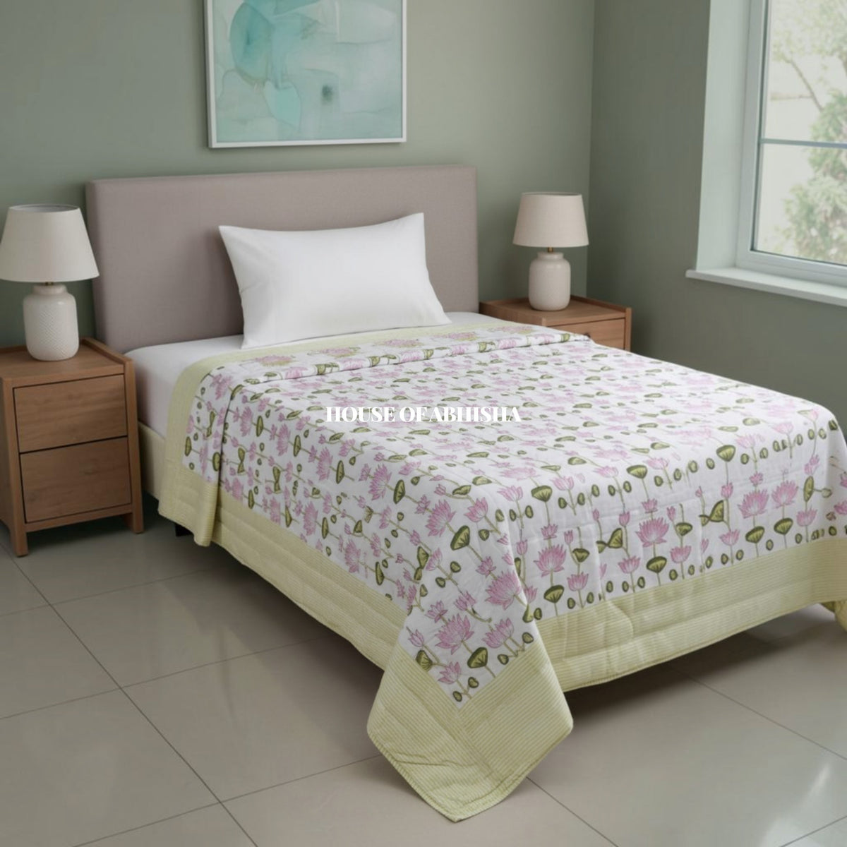 Pink Bloom Reversible Organic Mulmul Cotton Quilt – Set of 2