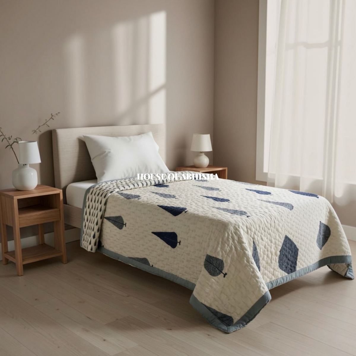 Blue Cyprus Reversible Organic Mulmul Cotton Quilt – Set of 2