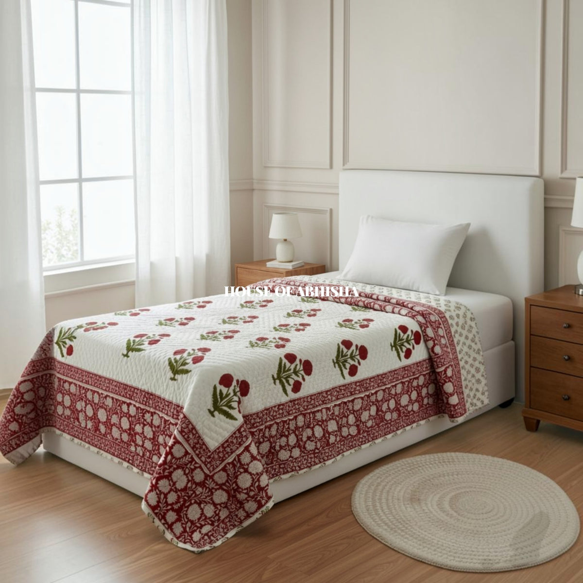 Red Marigold Reversible Organic Mulmul Cotton Quilt – Set of 2