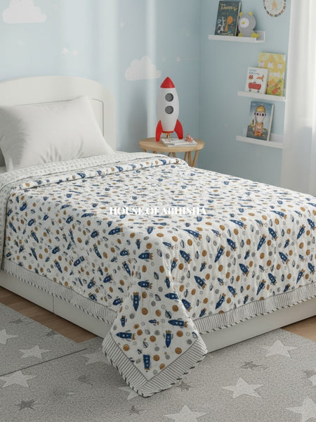 Galaxy Land Handblock Printed Mulmul Kids Quilt
