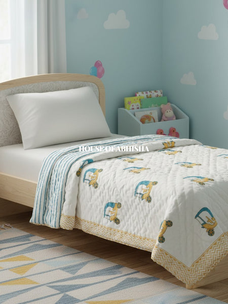 Playtime Handblock Printed Mulmul Kids Quilt