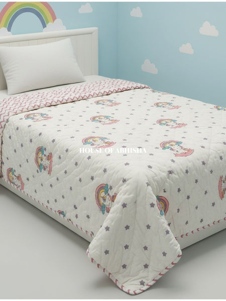 Unicorn Handblock Printed Mulmul Kids Quilt