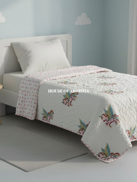 Storybook Handblock Printed Mulmul Kids Quilt