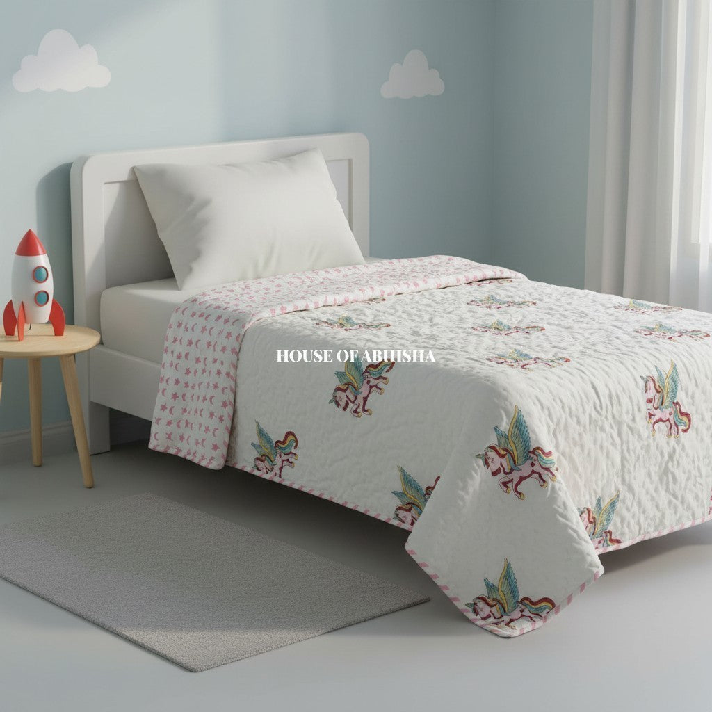 Storybook Handblock Printed Mulmul Kids Quilt