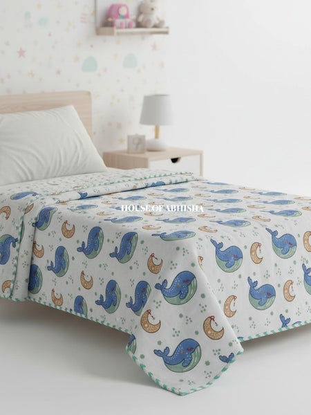 Ocean Pals Handblock Printed Mulmul Kids Dohar / AC Blanket