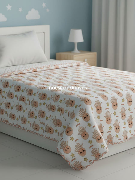 Coral Dreams Handblock Printed Mulmul Kids Dohar / AC Blanket
