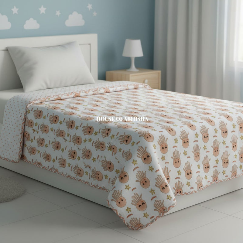 Coral Dreams Handblock Printed Mulmul Kids Dohar / AC Blanket