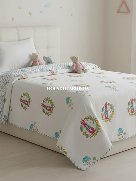 Bunny Handblock Printed Mulmul Kids Dohar / AC Blanket