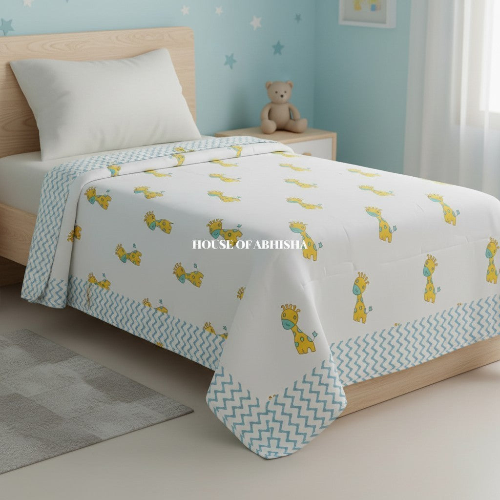 Giraffe Handblock Printed Mulmul Kids Dohar / AC Blanket