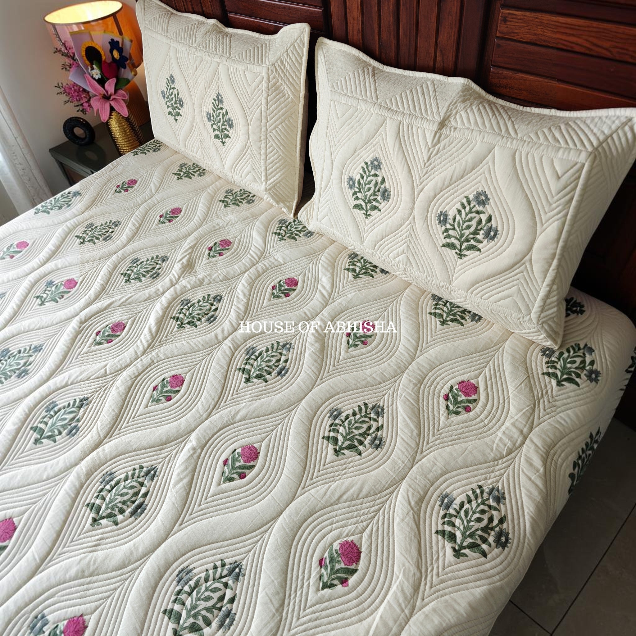 French Garden Royal Embossed Quilted Bedcover