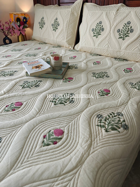 French Garden Royal Embossed Quilted Bedcover