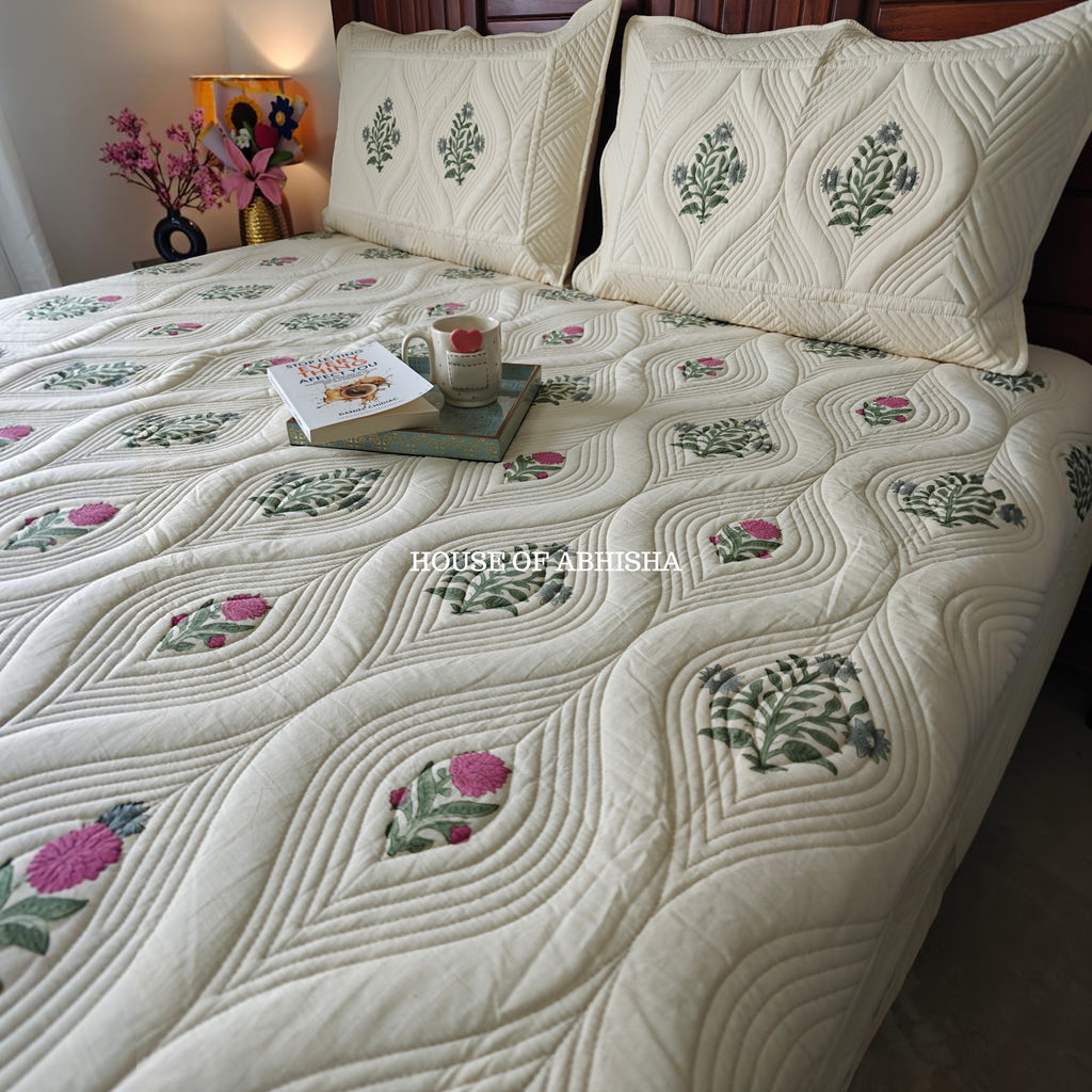 French Garden Royal Embossed Quilted Bedcover