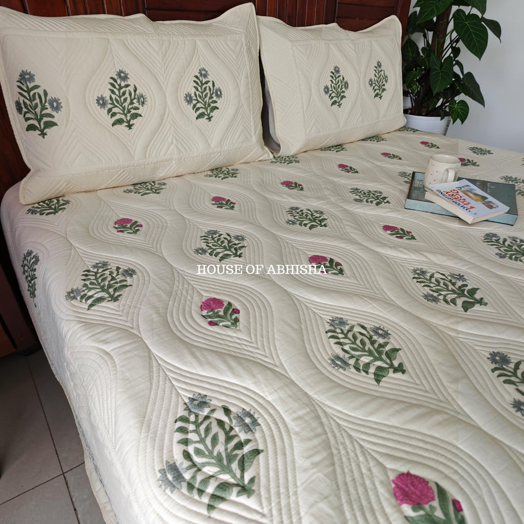 French Garden Royal Embossed Quilted Bedcover