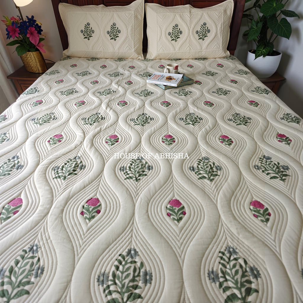 French Garden Royal Embossed Quilted Bedcover