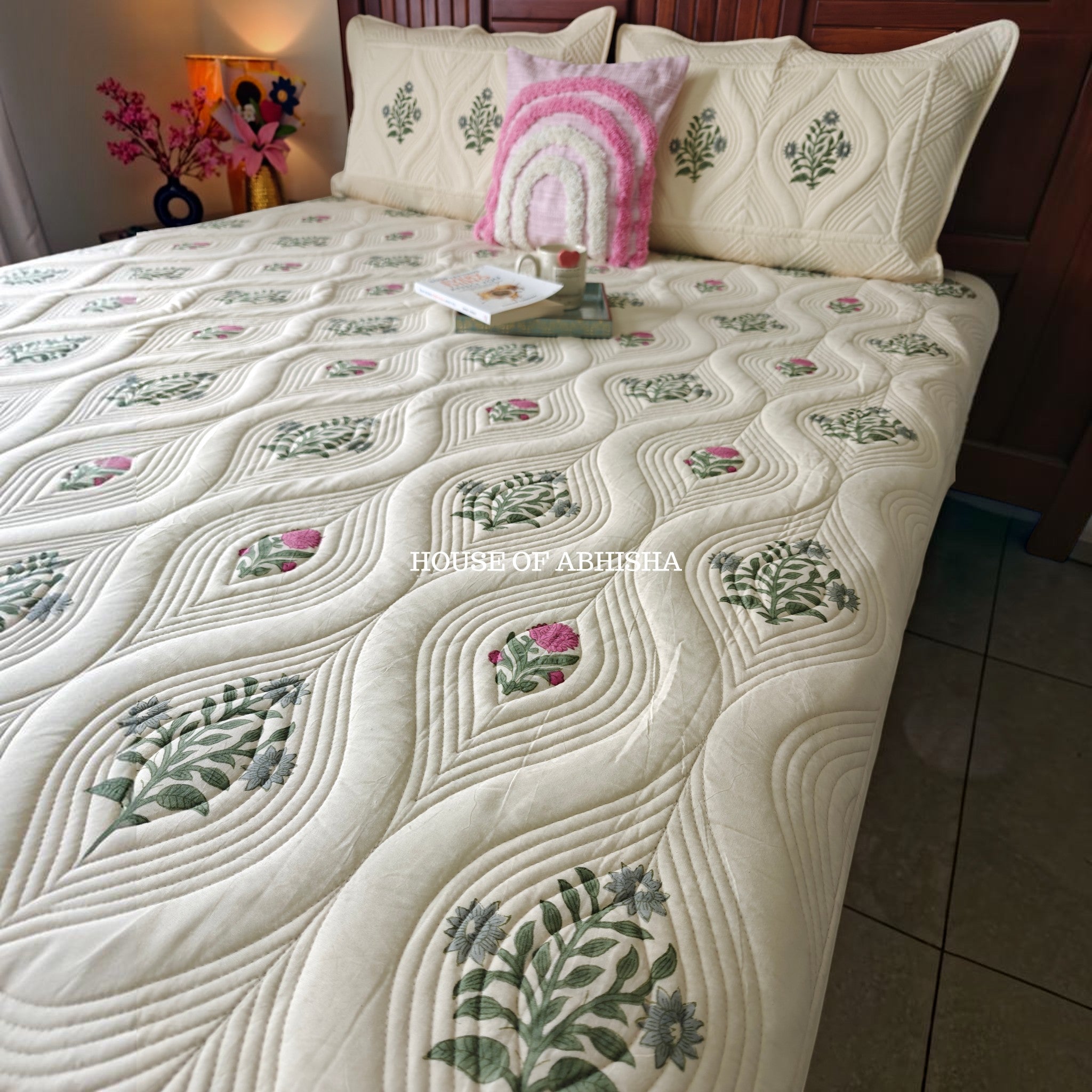 French Garden Royal Embossed Quilted Bedcover