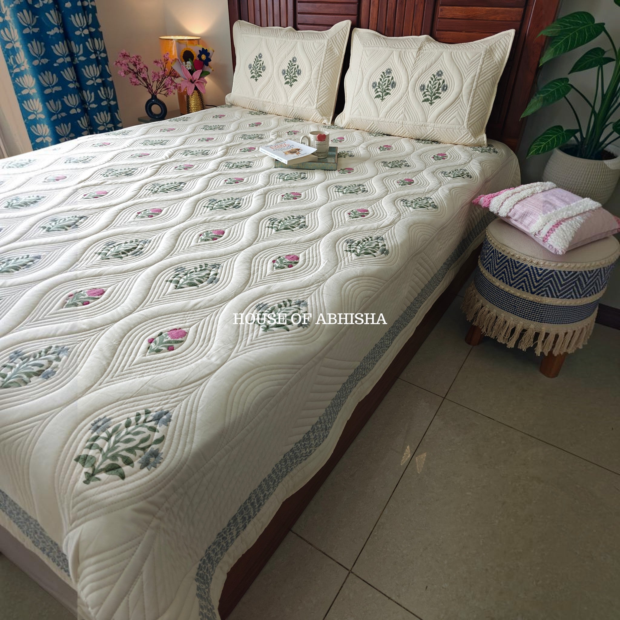 French Garden Royal Embossed Quilted Bedcover