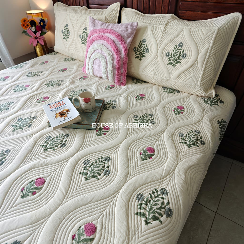 French Garden Royal Embossed Quilted Bedcover