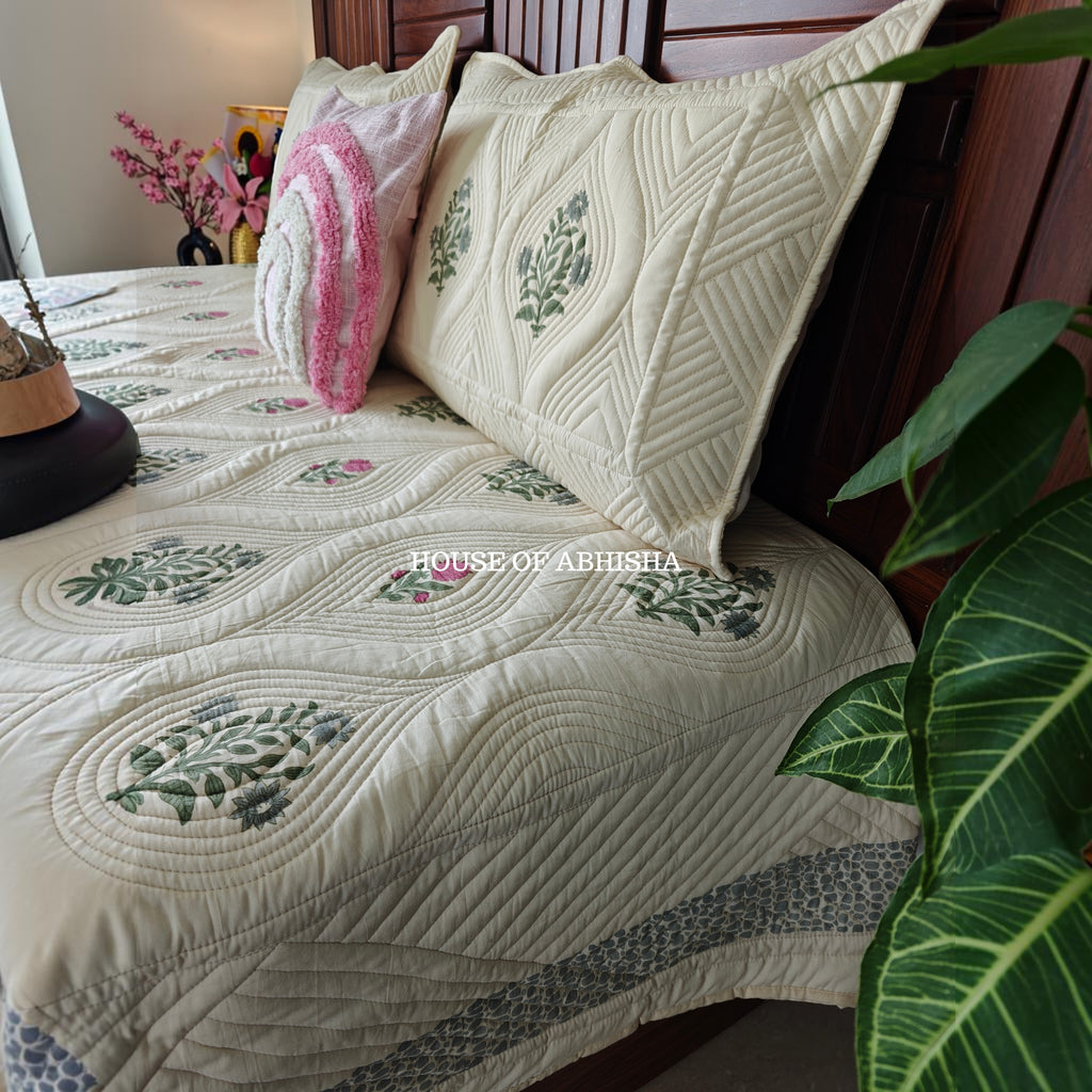 French Garden Royal Embossed Quilted Bedcover