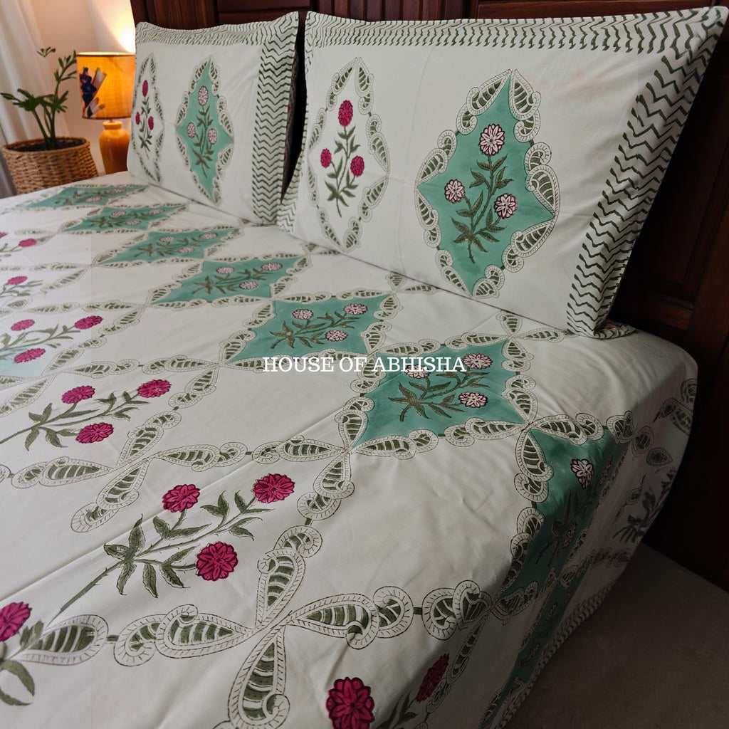 Gulmohar Premium Organic Cotton Handblock Bedsheet