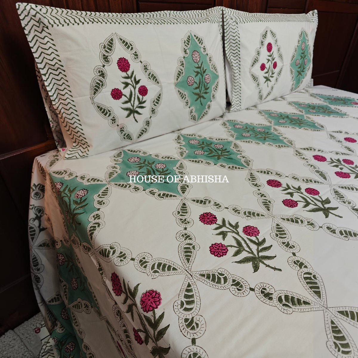 Gulmohar Hand Block Premium Bedsheet Set