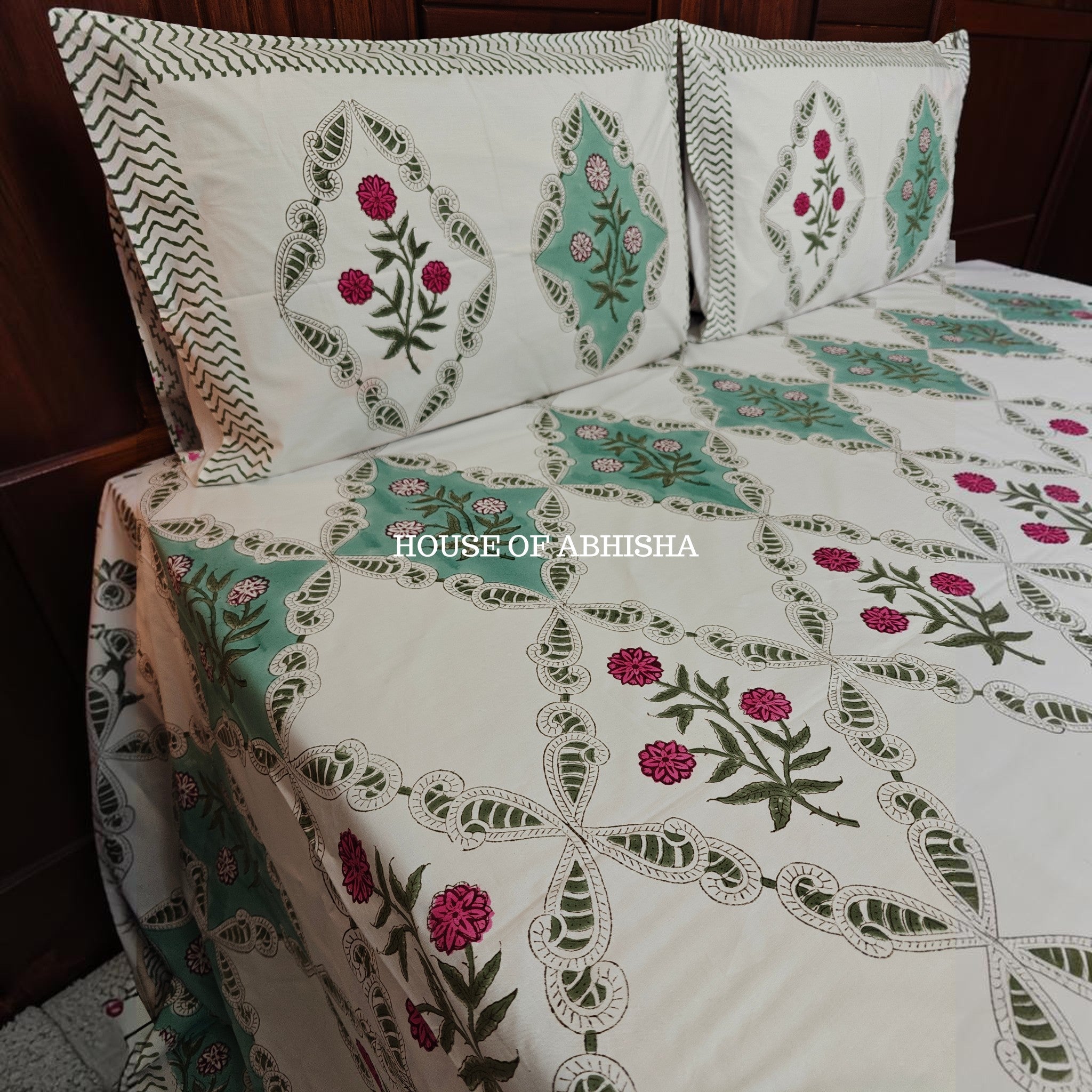 Gulmohar Premium Organic Cotton Handblock Bedsheet
