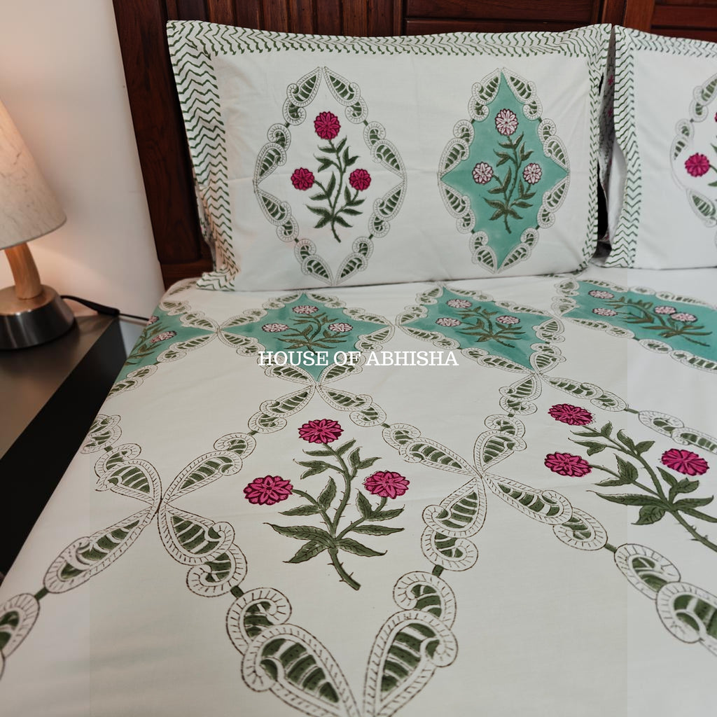 Gulmohar Premium Organic Cotton Handblock Bedsheet