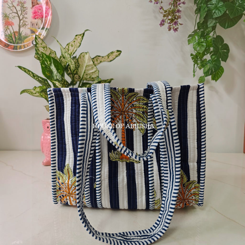 Tropical Palm Mini Quilted Cotton Tote Bag