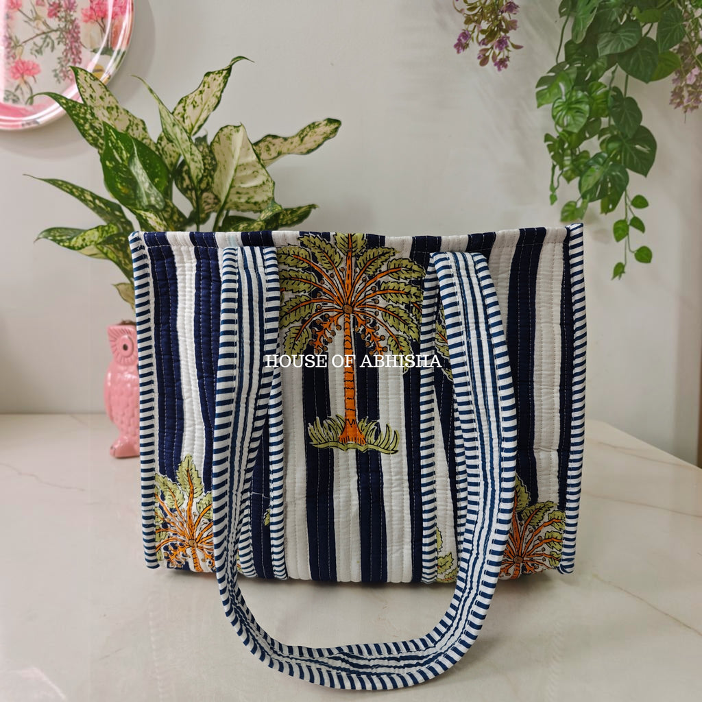 Tropical Palm Mini Quilted Cotton Tote Bag