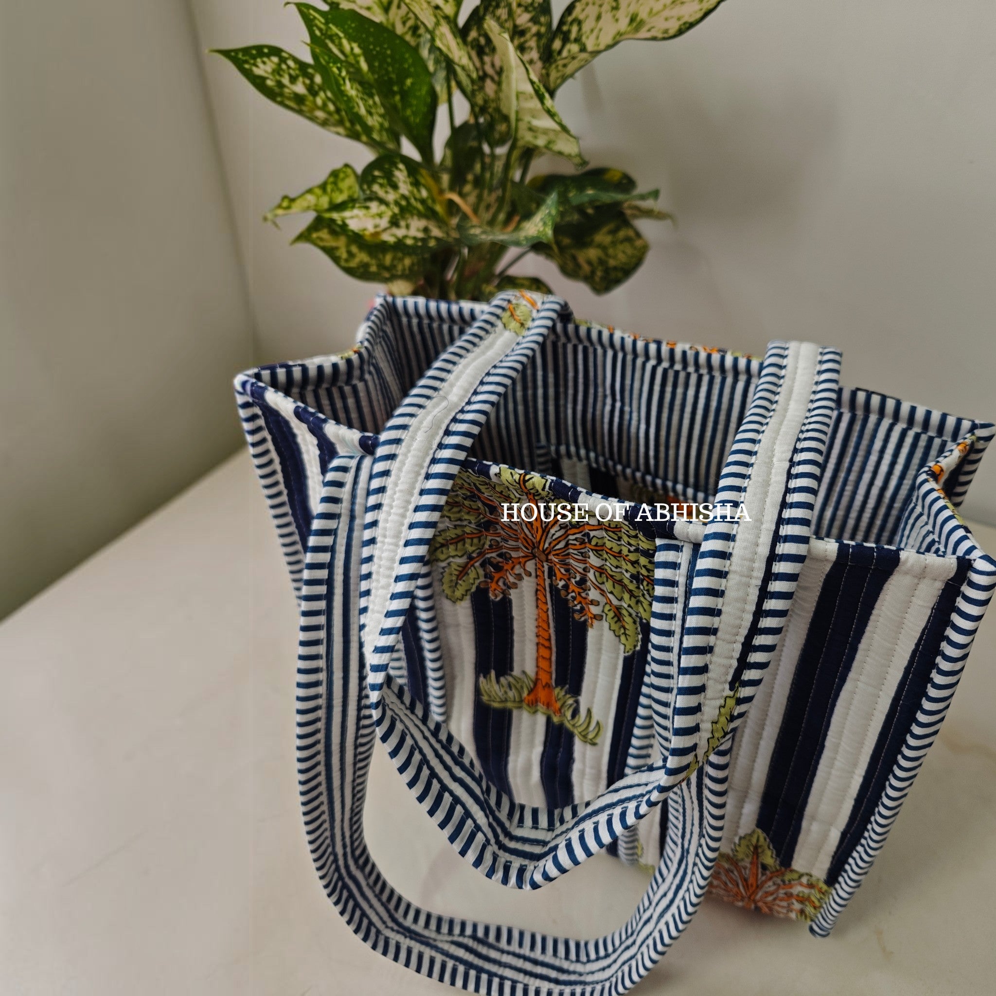 Tropical Palm Mini Quilted Cotton Tote Bag