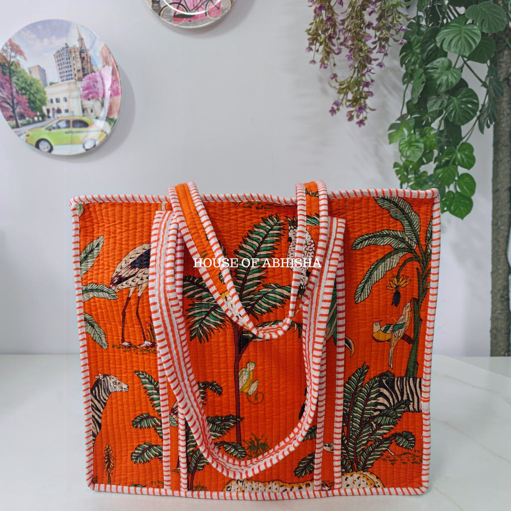 Orange Jungle Quilted Cotton Tote Bag