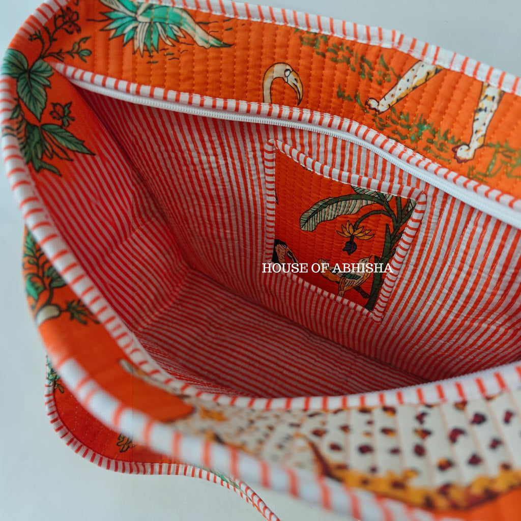 Orange Jungle Quilted Cotton Tote Bag