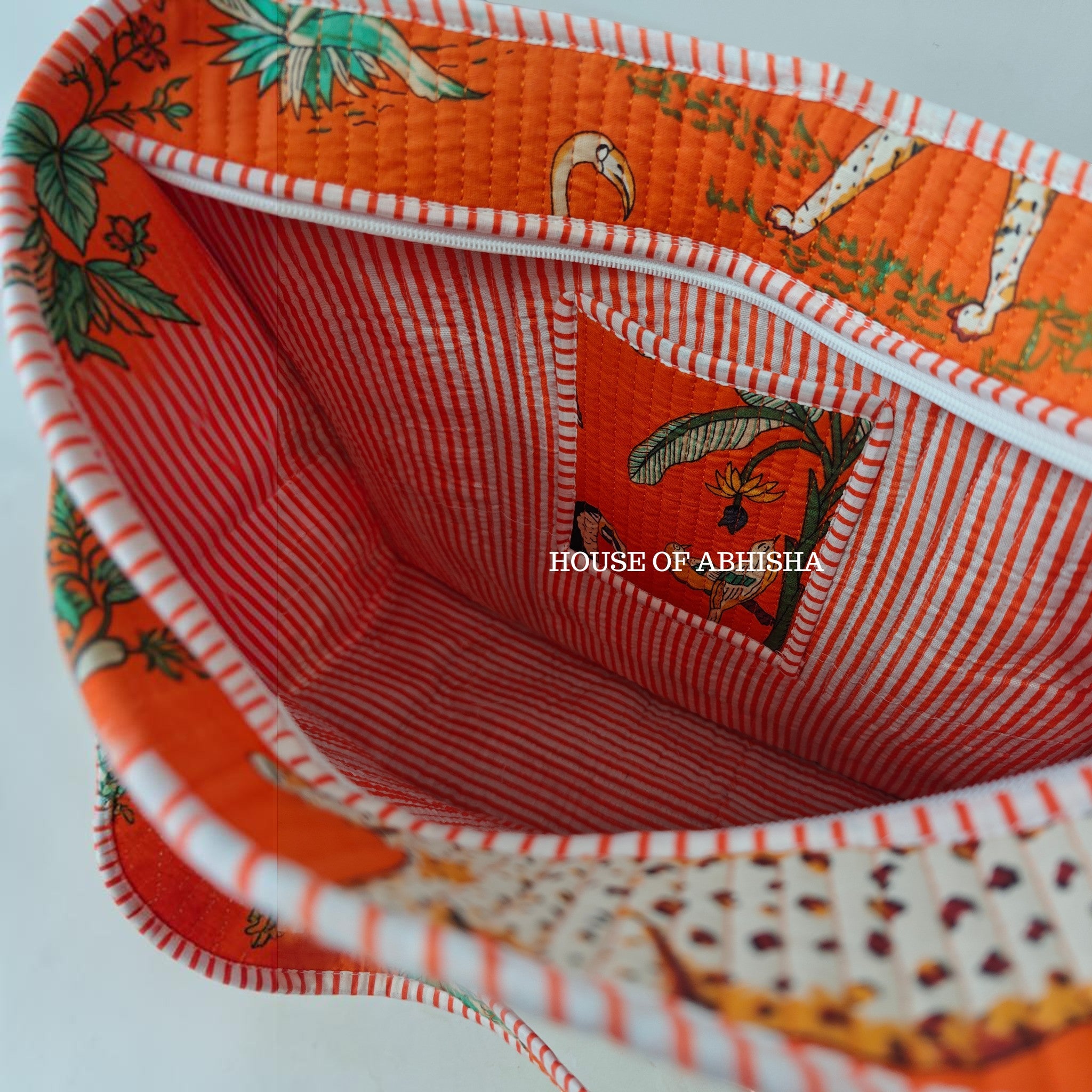 Orange Jungle Quilted Cotton Tote Bag