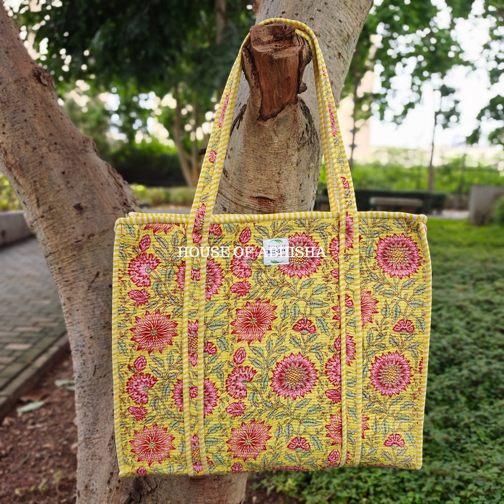 Bageecha Quilted Cotton Tote Bag + Pouch (Set of 3) Combo