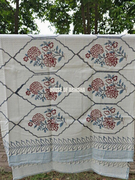 Rustic Bloom Handblock Waffle Cotton Towel