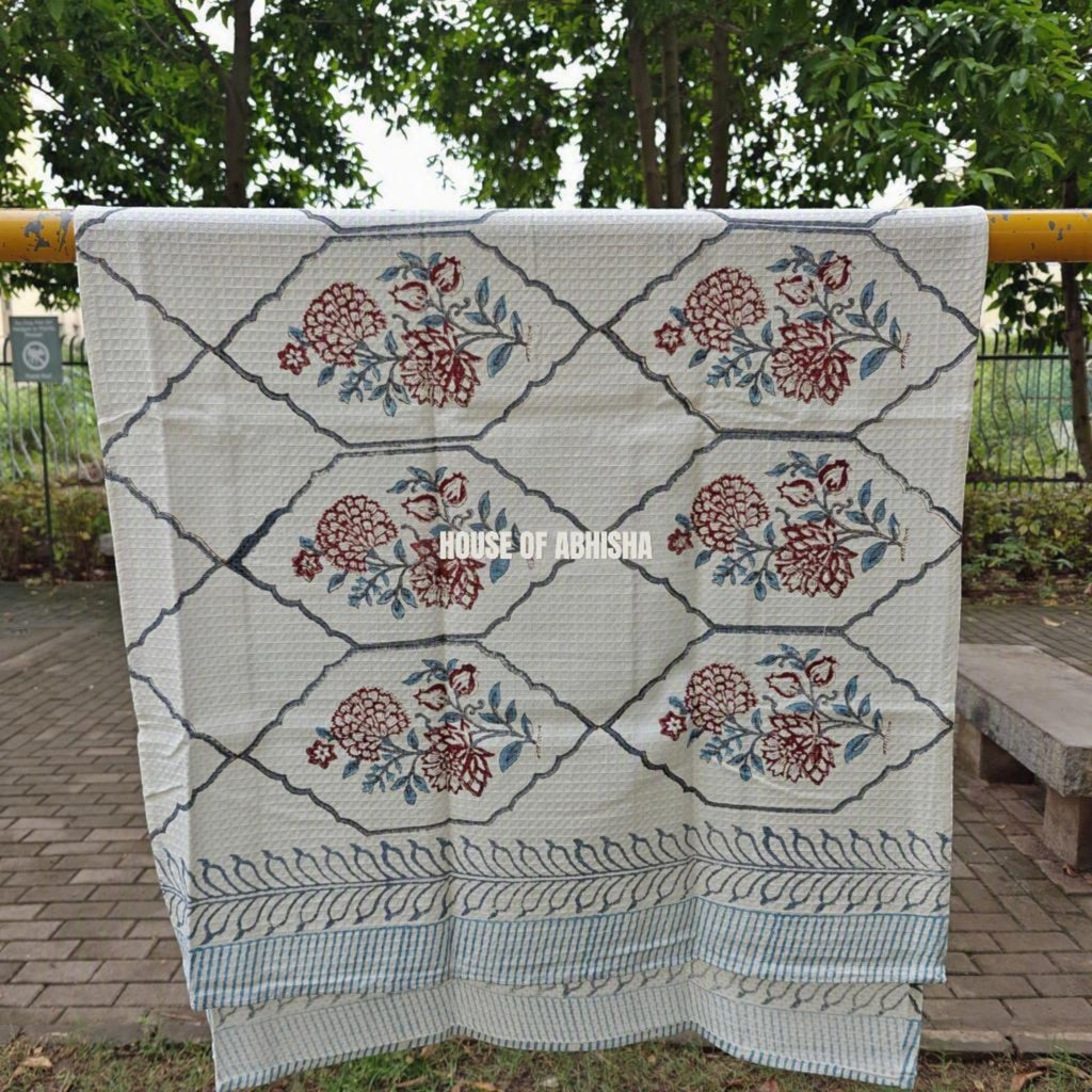 Rustic Bloom Handblock Waffle Cotton Towel
