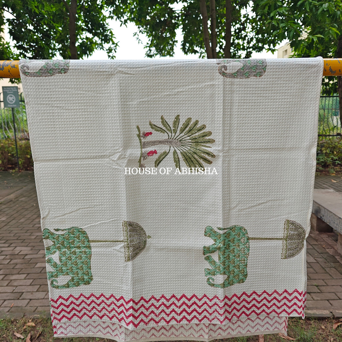 Royal Palm Handblock Waffle Cotton Towel