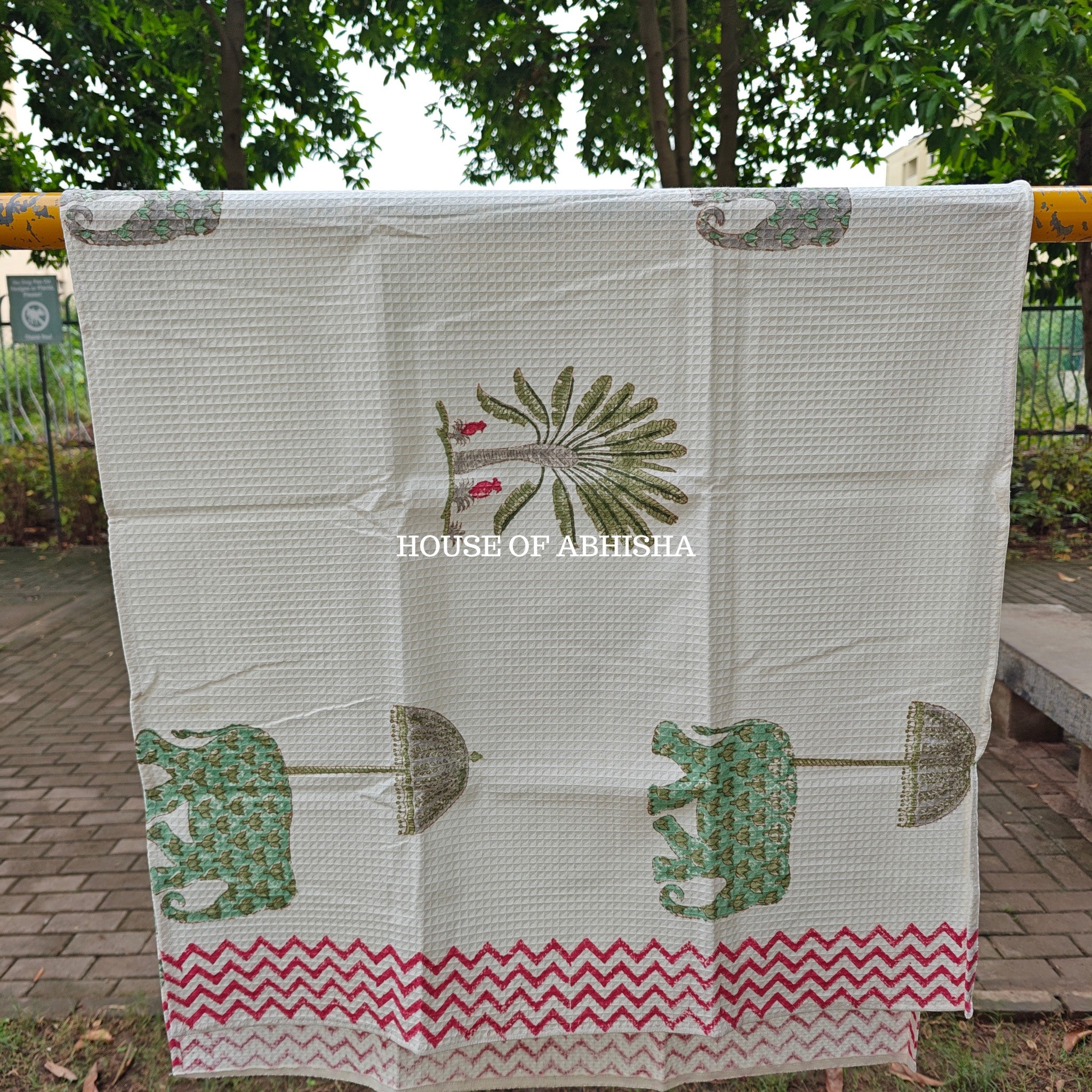 Royal Palm Handblock Waffle Cotton Towel