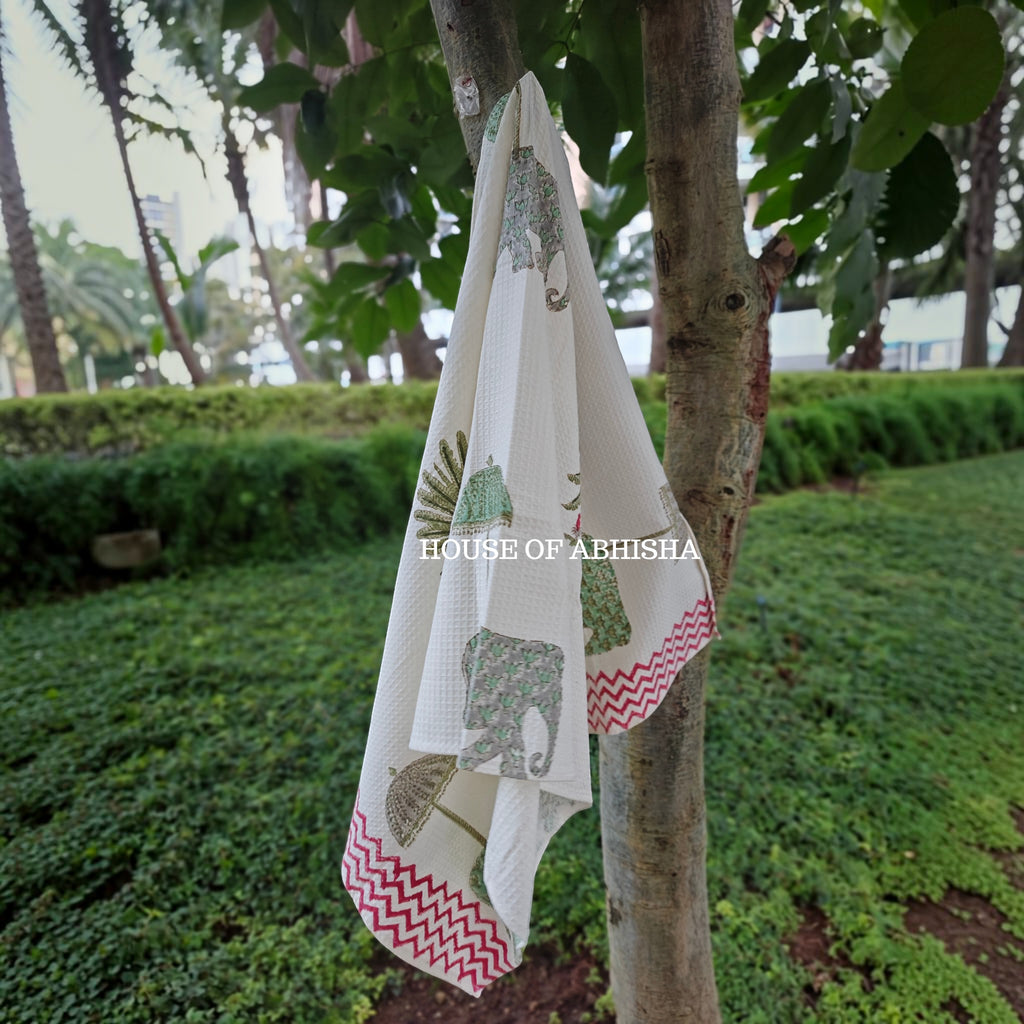 Royal Palm Handblock Waffle Cotton Towel