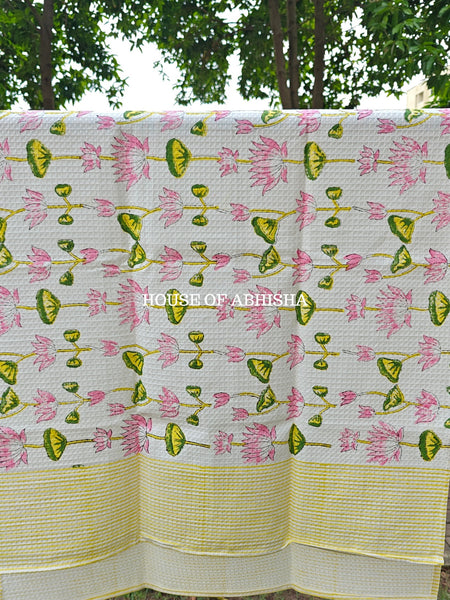 French Garden Handblock Waffle Cotton Towel