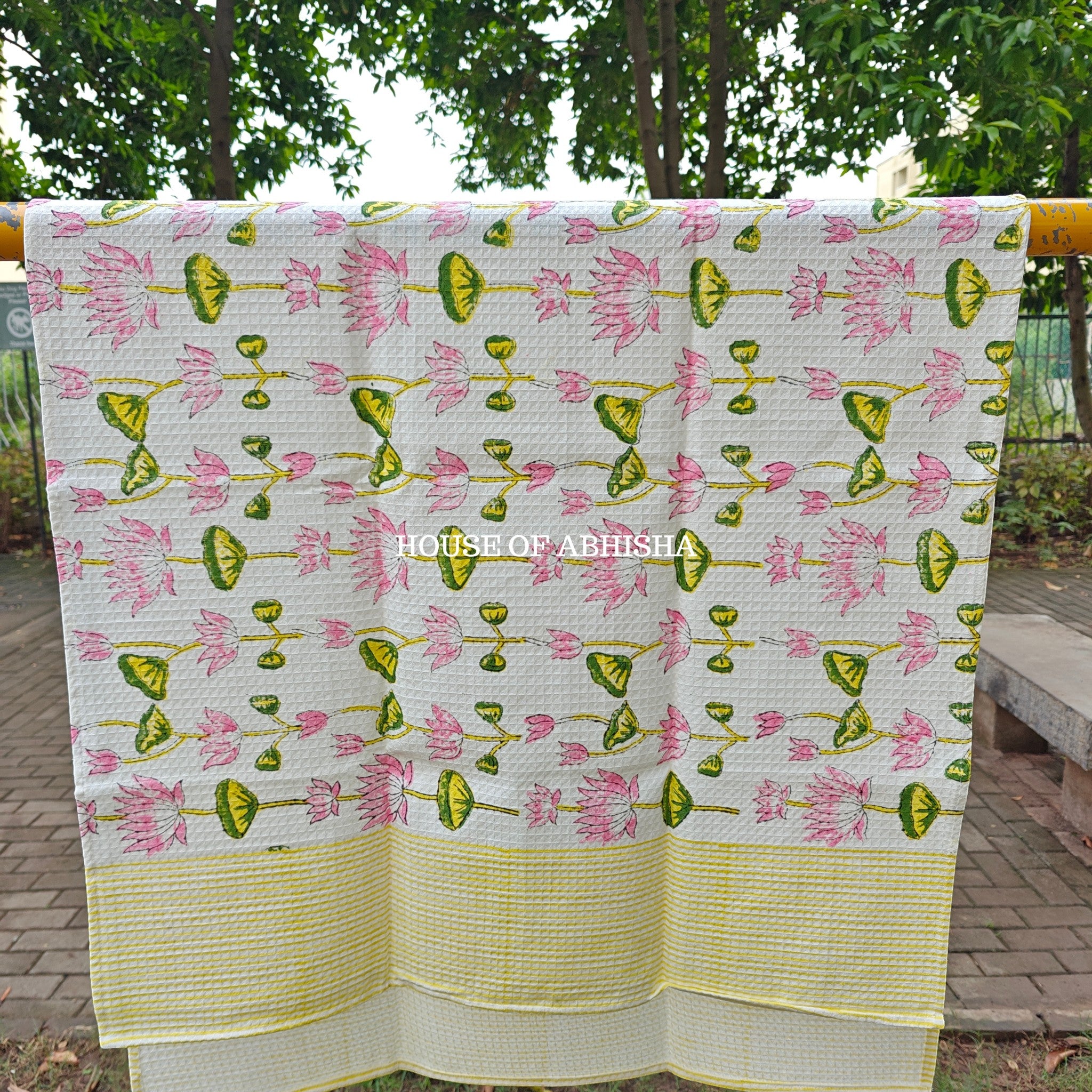 French Garden Handblock Waffle Cotton Towel