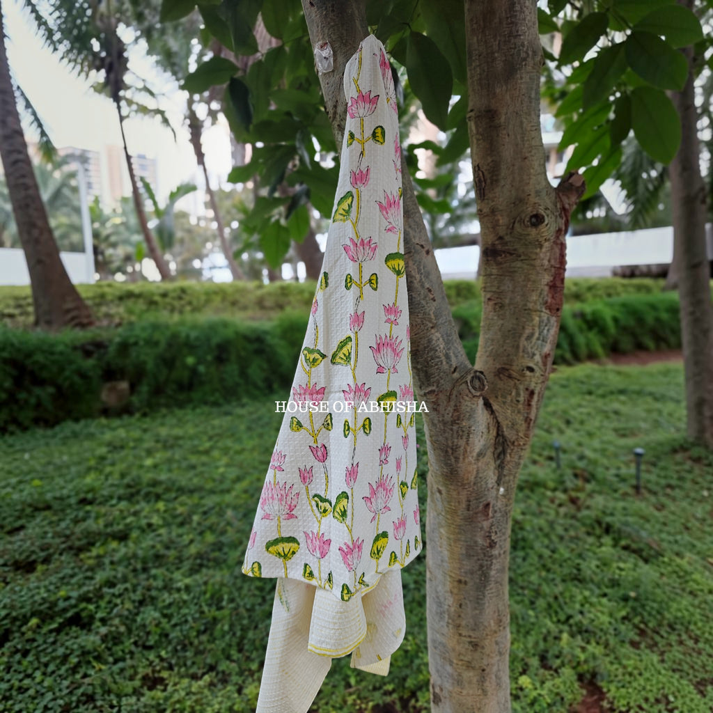 French Garden Handblock Waffle Cotton Towel