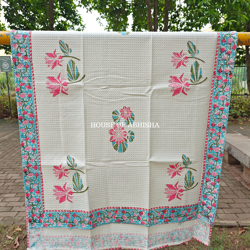Pink Lily Handblock Waffle Cotton Towel