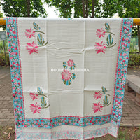 Pink Lily Handblock Waffle Cotton Towel