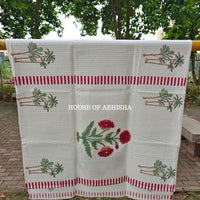 Red Marigold Handblock Waffle Cotton Towel