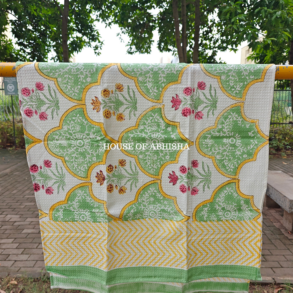 Floral Garden Handblock Waffle Cotton Towel