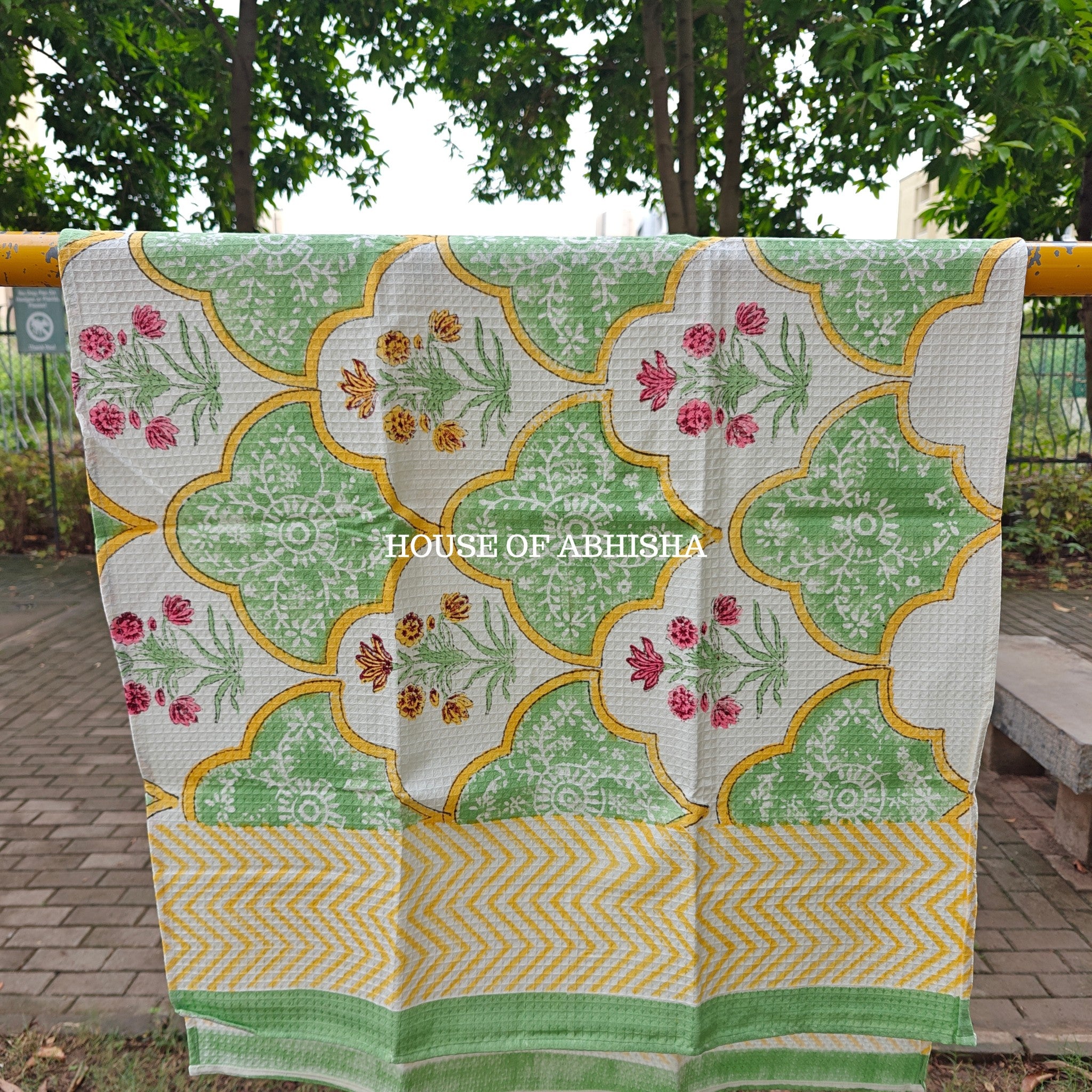 Floral Garden Handblock Waffle Cotton Towel