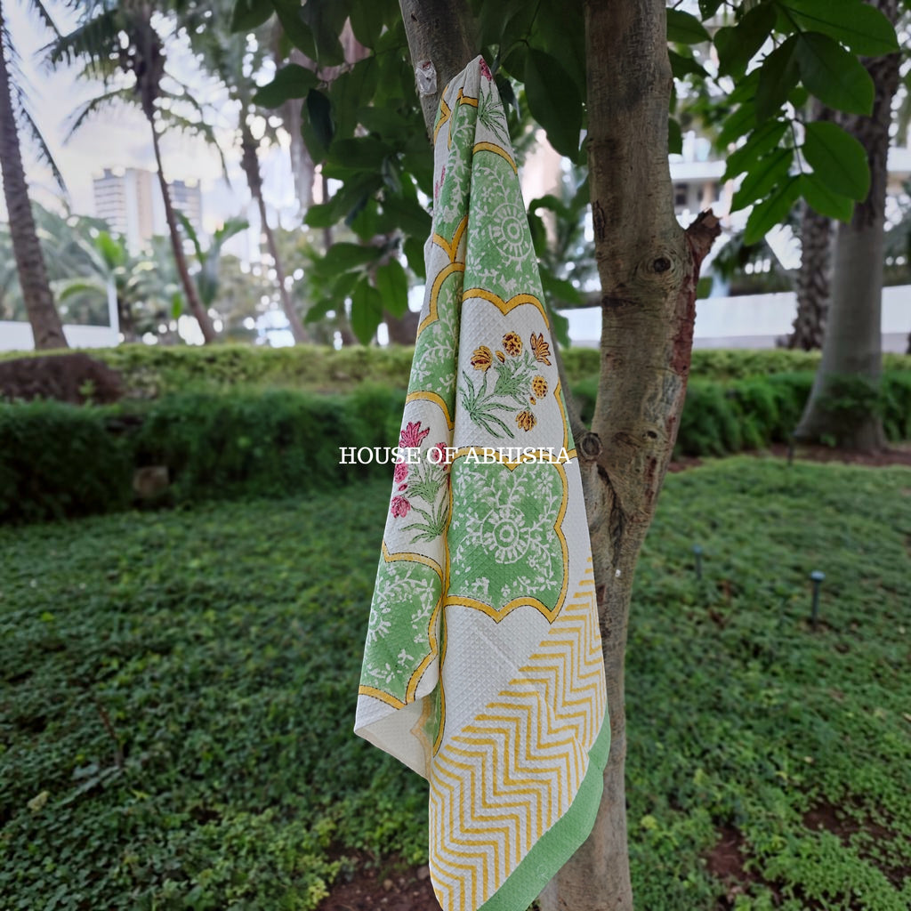 Floral Garden Handblock Waffle Cotton Towel