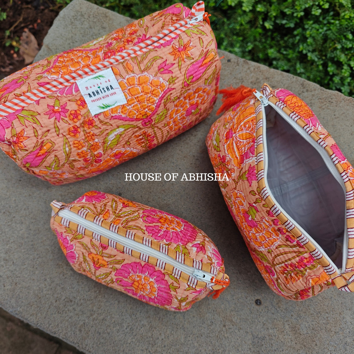 Anokhi Quilted Utility Pouches – Set of 3